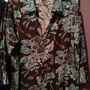 Blouse XL brown and aqua with sequins by Cato